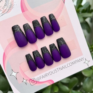 Gothic Matte Purple and Black French Tip Press on Nails | stick on nails | glue on nails | false nails | fake nails | gothic nails