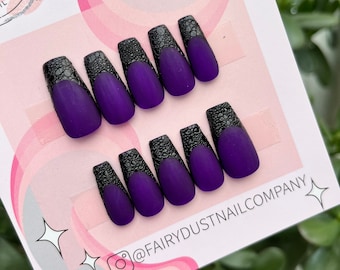 Gothic Matte Purple and Black French Tip Press on Nails | stick on nails | glue on nails | false nails | fake nails | gothic nails