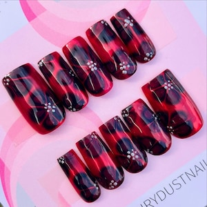 Chrome Red and Black Floral Gothic  Press On Nails | glue on Nails | stick on nails |fake nails | false nails | gothic nails