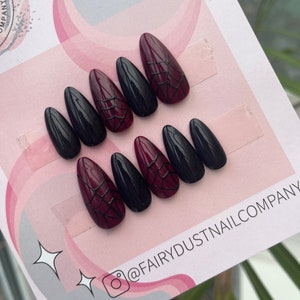 Black and Red Spider Web Press On Nails | glue on nails | fake nails | false nails stick on nails | gothic nails