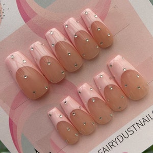 Pink French Tip Crystal Press On Nails glue on nails stick on nails fake nails false nails image 10