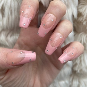 Pink French Tip Crystal Press On Nails glue on nails stick on nails fake nails false nails image 8