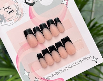 Manicura francesa negra, uñas postizas, uñas postizas, uñas postizas