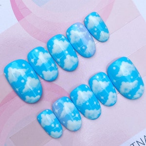 Blue Sky Cloud Press On Nails | fake nails | false nails | glue on nails | stick on nails