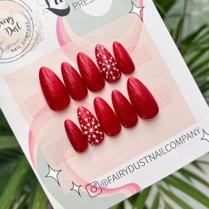 Red Glitter Snowflake Press On Nails | Christmas nails | fake nails | false nails | glue on nails | Xmas nails