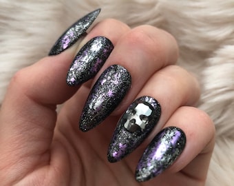 Gothic Black and Purple 3D Skull Press On Nails | glue on nails | stick on nails | fake nails | false nails | gothic nails