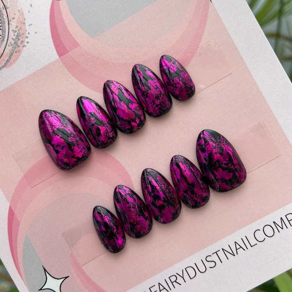 Pink and Black Press On Nails | gothic nails | glue on nails | stick on nails | false nails | fake nails | Halloween nails