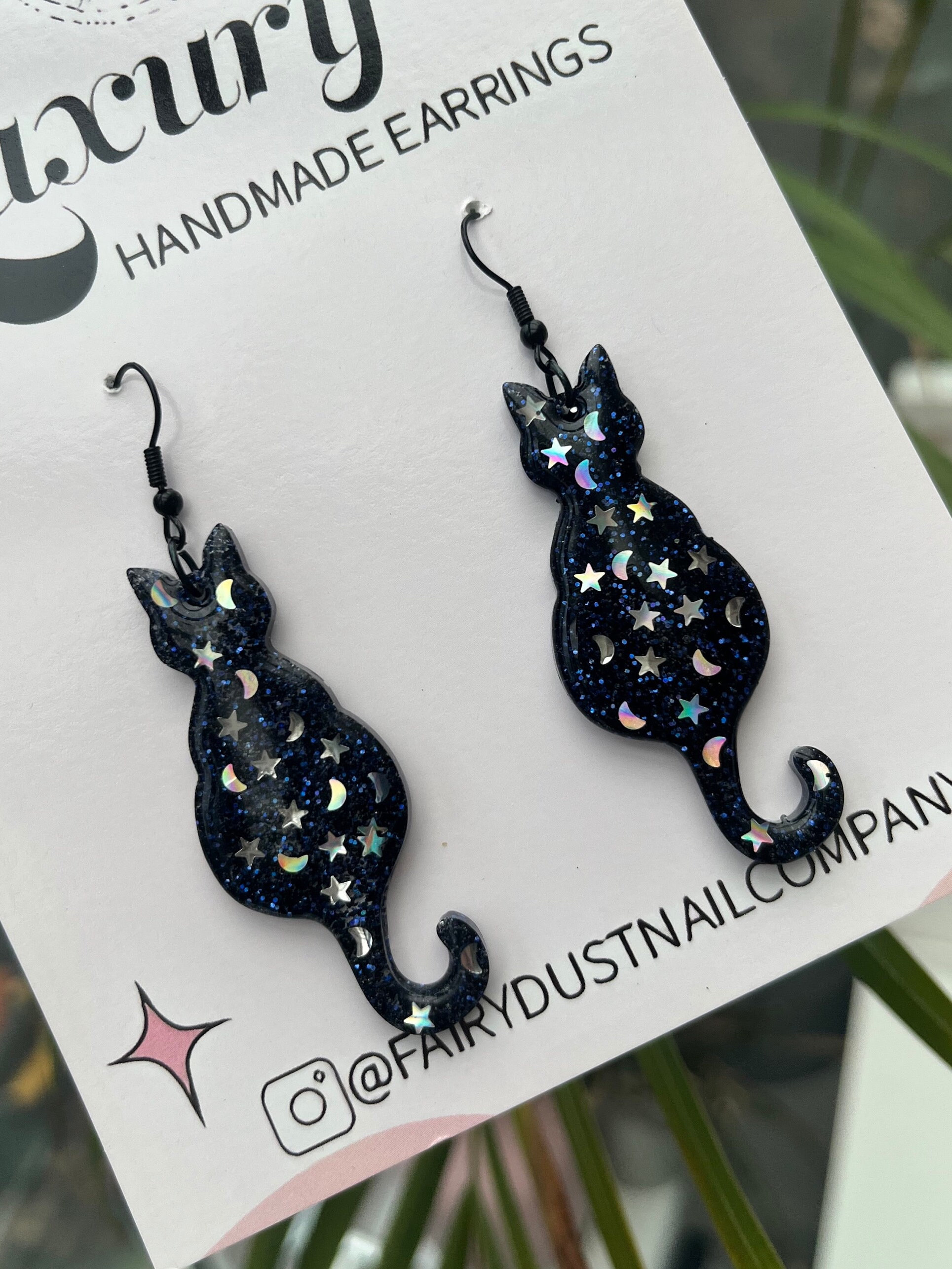 moon‼️ Cat Glitter Earrings - Etsy UK