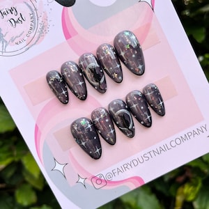 Schwarze Katze auf dem Mond Drücken Sie auf die Nägel | Kleber auf den Nägeln | Stick On Nägel | Künstliche Nägel | Falsche Nägel | Halloween-Nägel