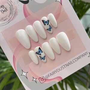 White Butterfly Press On Nails | glue on nails | stick on nails | fake nails | false nails | summer nails