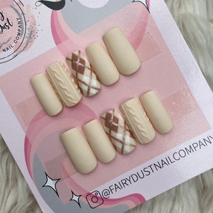 Matte Cream Sweater Press On Nails | stick on nails | false nails | glue on nails | press on nails | press ons