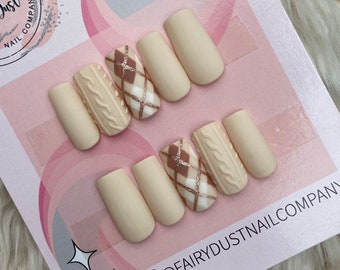 Matte Cream Sweater Press On Nails | stick on nails | false nails | glue on nails | press on nails | press ons