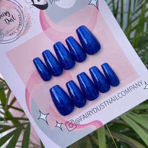 Blue Glitter Press On Nails | stick on nails | glue on nails | fake nails | false nails
