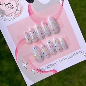 Milky White with Glitter and Dried Flowers Press On Nails | fake nails | false nails | glue on nails | stick on nails | spring nails