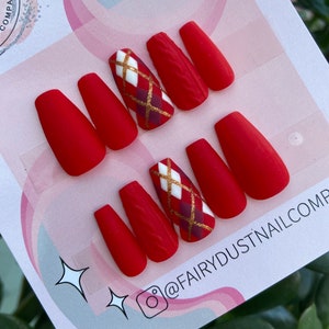 Matte Red Sweater Press On Nails | stick on nails | false nails | glue on nails | press on nails | press ons