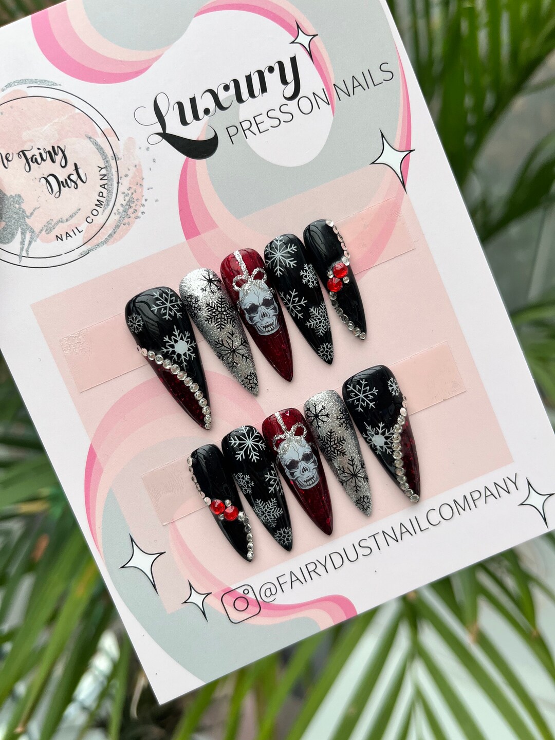 Gothic Skull and Snowflake Black and Red Christmas Press on - Etsy UK