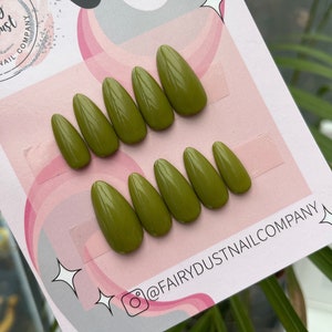 Khaki press on nails | green press on nails | glue on nails | stick on nails | press ons | false nails | fake nails