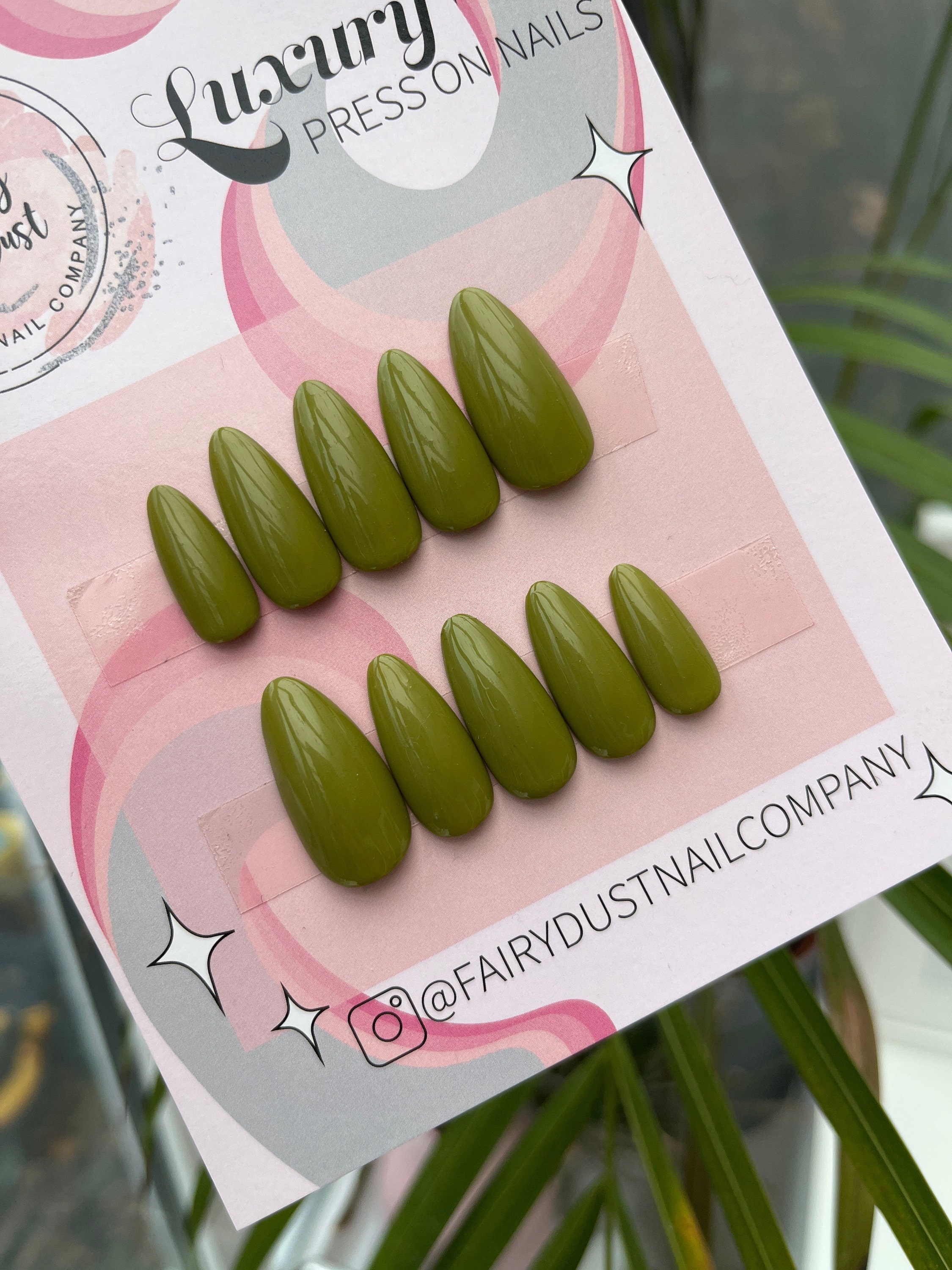 Khaki press on nails | green press on nails | glue on nails | stick on nails | press ons | false nails | fake nails