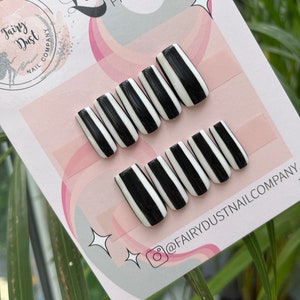 Black and White Horizontal Stripe Press On Nails | fake nails | false nails | glue on nails |stick on nails | Gothic nails