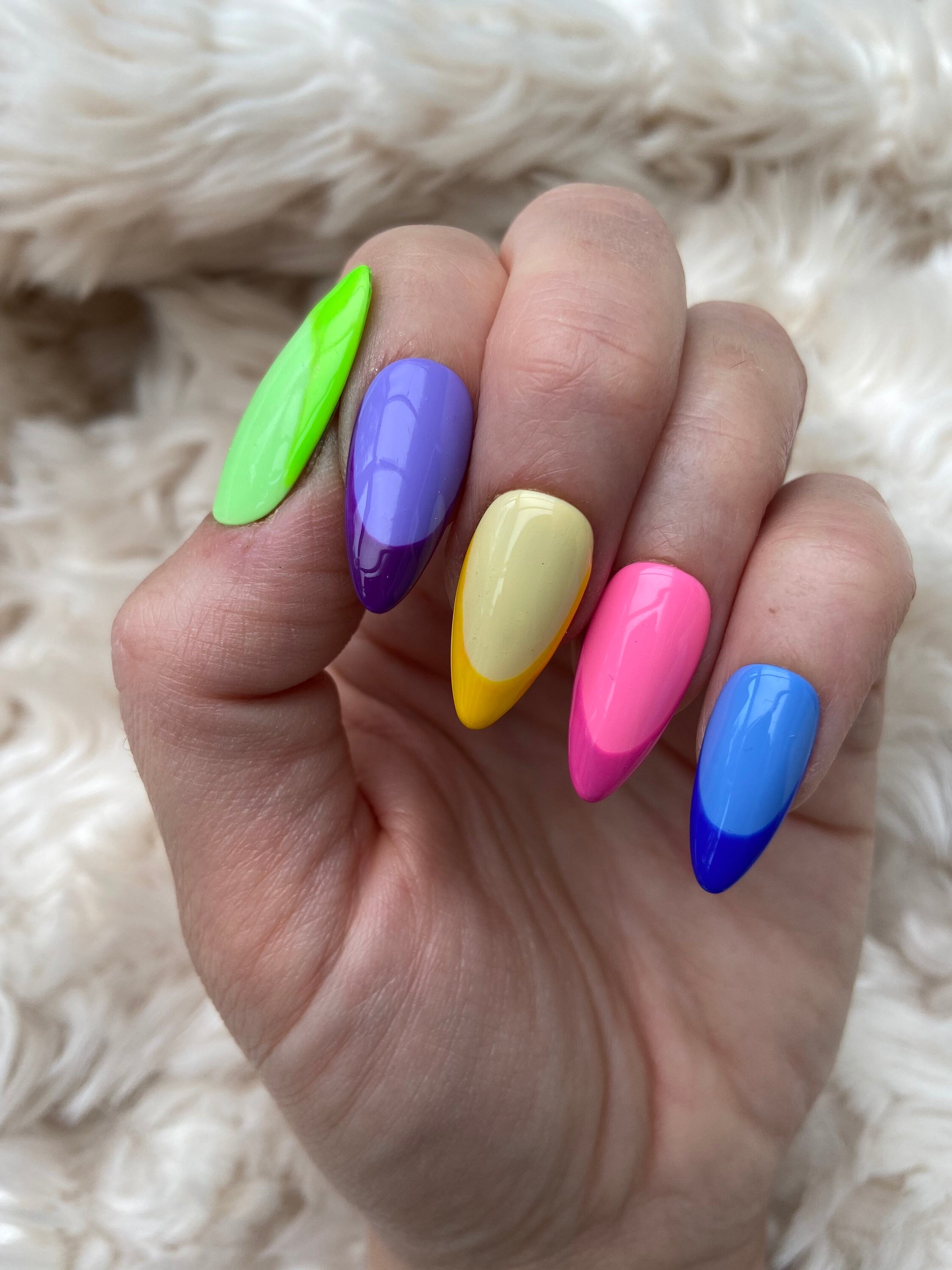 Multicoloured French Tip Press on Nails Festival Nails Etsy UK
