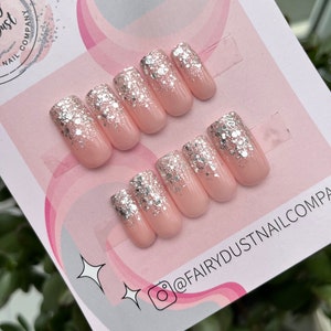 Silver Glitter Tips Press On Nails | Glue on nails | fake nails | false nails | stick on nails