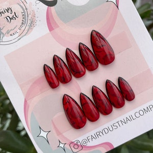 Red and Black Marble Press On Nails | Fake nails | false nails | gothic nails | glue on nails