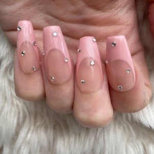 Pink French Tip Crystal Press On Nails glue on nails stick on nails fake nails false nails image 3