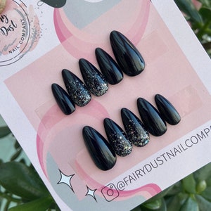 Black Glitter Fade Press On Nails | glue on nails | stick on nails | fake nails | false nails | gothic nails