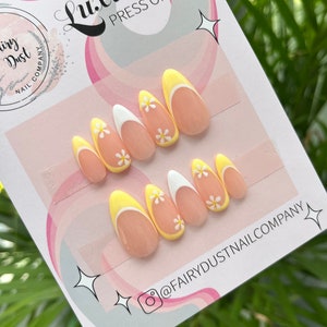 Yellow Swirls and Daisy French Tip  Press On Nails  | fake nails | false nails | glue on nails | stick on nails
