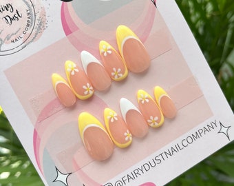 Yellow Swirls and Daisy French Tip  Press On Nails  | fake nails | false nails | glue on nails | stick on nails