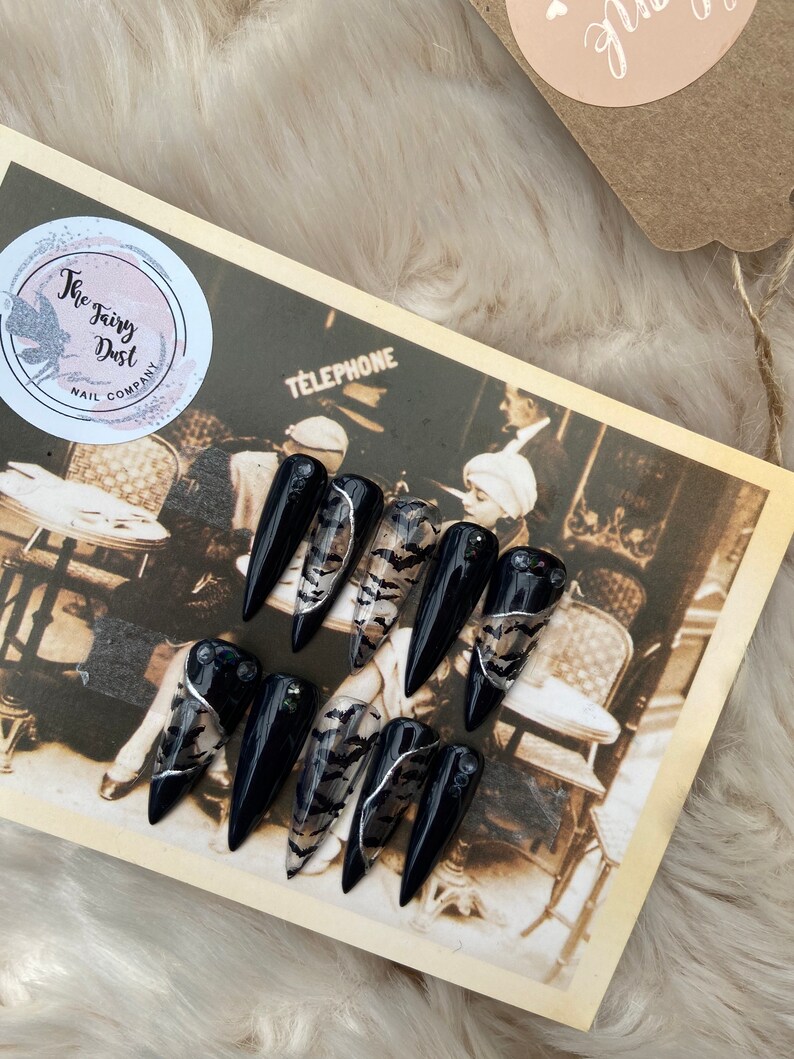Black Bat Press on Nails Fake Nails False Nails Glue on Etsy Canada
