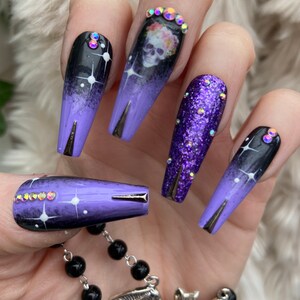 Black and Purple Ombré Skull Press On Nails fake nails false nails glue on nails stick on nails Halloween nails image 6