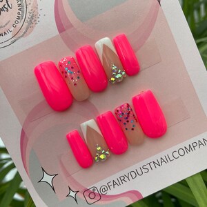 Pink Glitter Crystal Press On Nails | glue on nails | fake nails | false nails | stick on nails