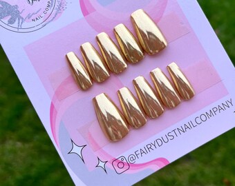 Gold Chrome Press On Nails  | fake nails | false nails | glue on nails | press on nails | Christmas nails