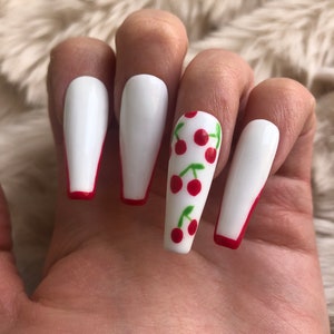 White Cherry Press On Nails False Nails fake nails glue on Nails stick on nails image 8