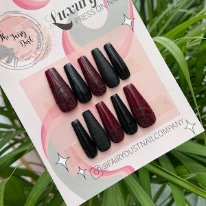 Dark Red and Black Spider Web Press On Nails | fake nails | false nails | glue on nails | gothic nails