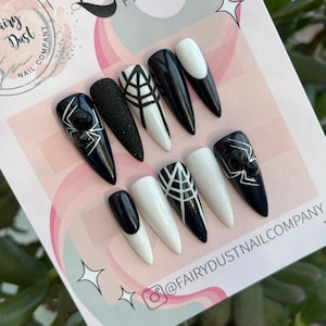 Black and white Spider Web Press on Nails | Halloween nails | glue on nails fake nails | false nails | stick on nails | gothic nails