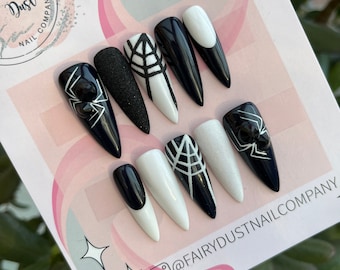 Black and white Spider Web Press on Nails | Halloween nails | glue on nails fake nails | false nails | stick on nails | gothic nails