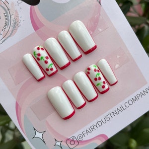 White Cherry Press On Nails False Nails fake nails glue on Nails stick on nails image 2