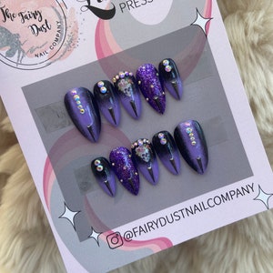 Black and Purple Ombré Skull Press On Nails fake nails false nails glue on nails stick on nails Halloween nails image 8