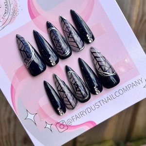 Black and Chrome Spider Web Press on Nails | Halloween nails | glue on nails fake nails | false nails | stick on nails | gothic nails