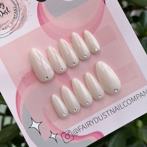 Milky White Crystal Press On Nails | fake nails | false nails | glue on nails | stick on nails