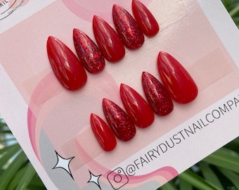Red Glitter Press On Nails | fake nails | false nails | glue on nails | stick on nails  | fake nails | Christmas nails