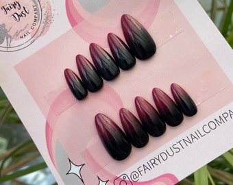 Rosso scuro e nero Ombré Press On Nails / unghie finte / false / unghie di Halloween / colla sulle unghie / bastone sulle unghie