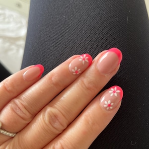 Bright Summer Neon Daisy French Tip  Press On Nails  | fake nails | false nails | glue on nails | stick on nails