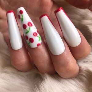 White Cherry Press On Nails False Nails fake nails glue on Nails stick on nails image 7