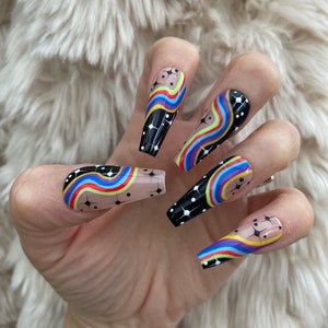 Pride Rainbow and Star Press On Nails |fake nails | false nails | glue on nails | stick on nails