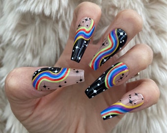 Pride Rainbow and Star Press On Nails |fake nails | false nails | glue on nails | stick on nails