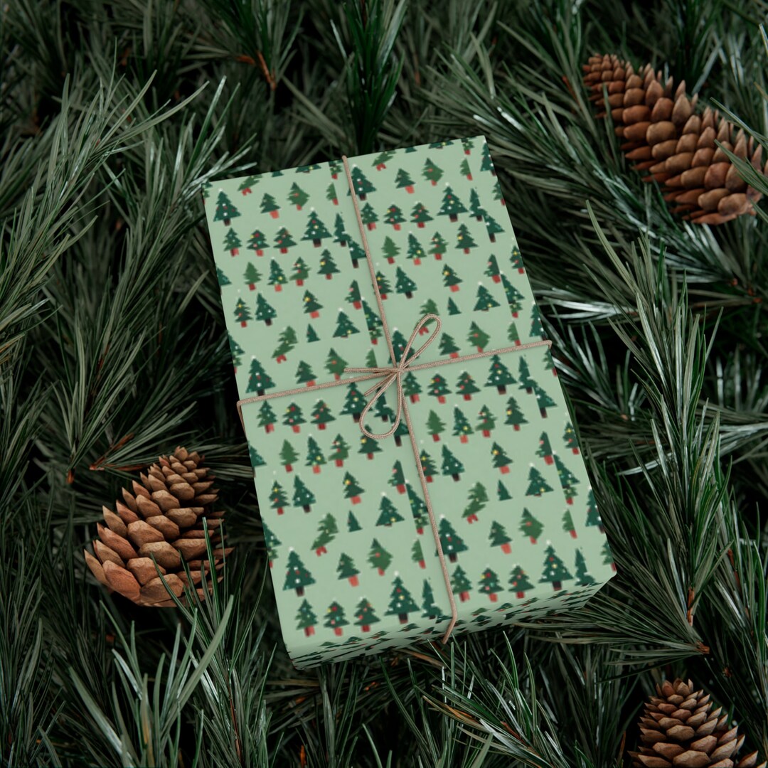 Christmas Tree Gift Wrap Paper Green Tree Wrapping Paper. Etsy