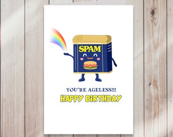 Ageless Spam Birthday Card | Funny Birthday Card Puns, Classic Spam Ham Card | For Oldies,  For 40th, 50th, 60th, 70th